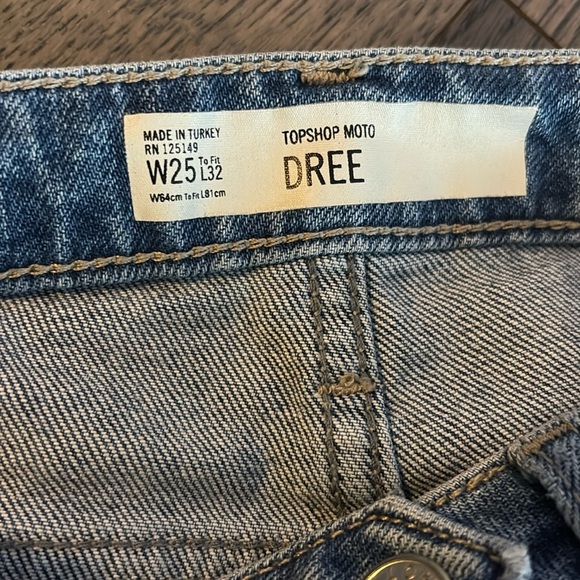 Top shop Moto Dree Flare Flare loose hem bell buttons crop jeans Sz 25 - Picture 5 of 16